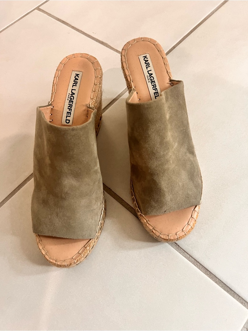 Karl Lagerfeld Olive Suede Espadrille Mules